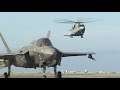 F 35B fighter jets Take off and Land onboard HMS Queen Elizabeth.
