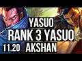 YASUO vs AKSHAN (MID) (DEFEAT) | Rank 3 Yasuo, 6 solo kills | JP Challenger | v11.20