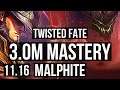 TWISTED FATE vs MALPHITE (MID) | 3.0M mastery, 1000+ games, 5/2/10 | EUW Diamond | v11.16