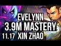 EVELYNN vs XIN ZHAO (JUNGLE) | 16/1/7, 3.9M mastery, Legendary, 400+ games | KR Diamond | v11.17