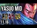 YASUO vs KASSADIN (MID) | 10/1/8, 2.8M mastery, 600+ games, Legendary | EUW Master | v11.16