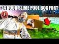24 HOUR SLIME POOL BOX FORT! Scary 3AM Pond Monster 😱