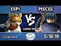 GOML 2019 SSBM - Pisces (Marth) Vs. Espi (Fox) Smash Melee Tournament Losers Top 32