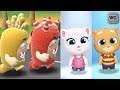 Oddbods Bubbles and Fuse vs Talking Angela and Ginger Gold Run