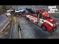 GTA 5 Real Life Mod #217 Heavy Duty Wrecker Towing A Flatbed Tow Truck Falling Off Of The Highway