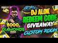 DJ ALOK AND REEDEM CODE GIVEAWAY CUSTOM KHELO AUR JEETO 5000 DIAMONDS!!!