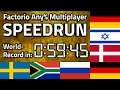 Factorio "Any% Multiplayer" Speedrun in 0:59:45 by TeamSteelaxe [0.18 World Record]