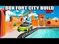 BOX FORT CITY! 24 Hour Challenge Day 1 - Building Our Billionaire Houses