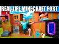 Real Life MINECRAFT Box Fort! 24 Hour Challenge DAY 7 - Building A Nether Portal