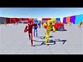 Red, Blue and Yellow ragdoll race. Race while avoiding cars.  | Fun with Ragdolls The Game #75