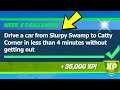 Drive a car from Slurpy Swamp to Catty Corner in less than 4 minutes without getting out (Fortnite)