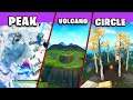 Land on Polar Peak, a Volcano, and a hill top with a circle of trees | Fortnite Season 10