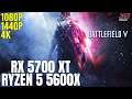 Battlefield V | Ryzen 5 5600x + RX 5700 XT | 1080p, 1440p, 4K benchmarks!