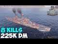 World of WarShips | Neptune | 8 KILLS | 225K Damage - Replay Gameplay 4K 60 fps