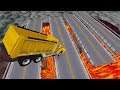Beamng Drive - Can we destroy the breakable bridge with cars above a volcano