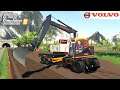 Farming Simulator 19 - VOLVO EW160 EXCAVATOR With A Trailer Digging The Dirt From The Trench