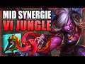 HOW TO PROPERLY PLAY WITH A WINNING MID LANER AS VI JUNGLE! Best Build/Runes Guide League of Legends