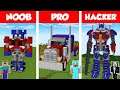 Minecraft NOOB vs PRO vs HACKER: TRANSFORMERS OPTIMUS STATUE HOUSE BUILD CHALLENGE / Animation