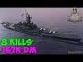 World of WarShips | Massachusetts B | 8 KILLS | 167K Damage -  Replay Gameplay 4K 60 fps