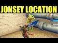 Find Jonsey hidden behind a fence  - Downtown drop challenges (Jonesy behind Fence Location)