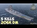 World of WarShips | Musashi | 5 KILLS | 206K Damage - Replay Gameplay 4K 60 fps