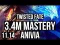 TWISTED FATE vs ANIVIA (MID) | 3.4M mastery, 5/2/22, 700+ games | BR Diamond | v11.14
