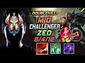 Challenger Zed MID vs Graves - 챌린저 장인 미드 제드 템트리 룬 드락 감전 ゼド Зед 影流之主 劫 - LOL KR 11.17