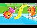 Lion Family Official Channel | Giant Water Slide in the Waterpool | Cartoon for Kids