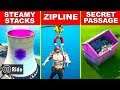 RIDE THE STEAMY STACKS, A ZIPLINE and USE A SECRET PASSAGE IN A SINGLE MATCH –ALL LOCATIONS FORTNITE