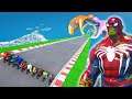 Spider Hulk Iron Flash & Superheroes Challenge Racing on Sky High Ramp Ep.248
